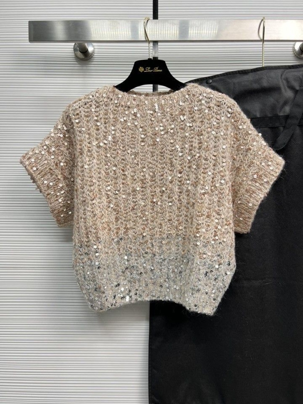 Brunello Cucinelli Beige & Cream Sequin Short-Sleeve Ombré Knit Sweater size XXS
